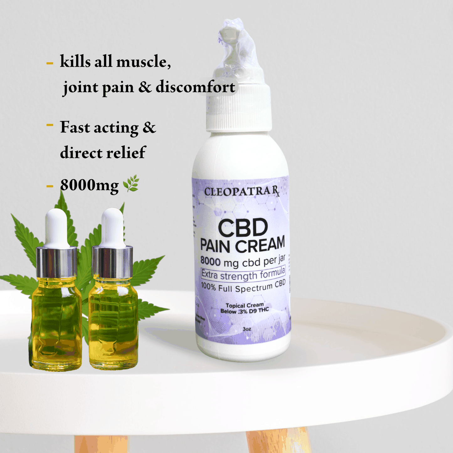 Cleopatra 8,000mg Pain Cream Roll-On for effective relief, fast-acting formula.
