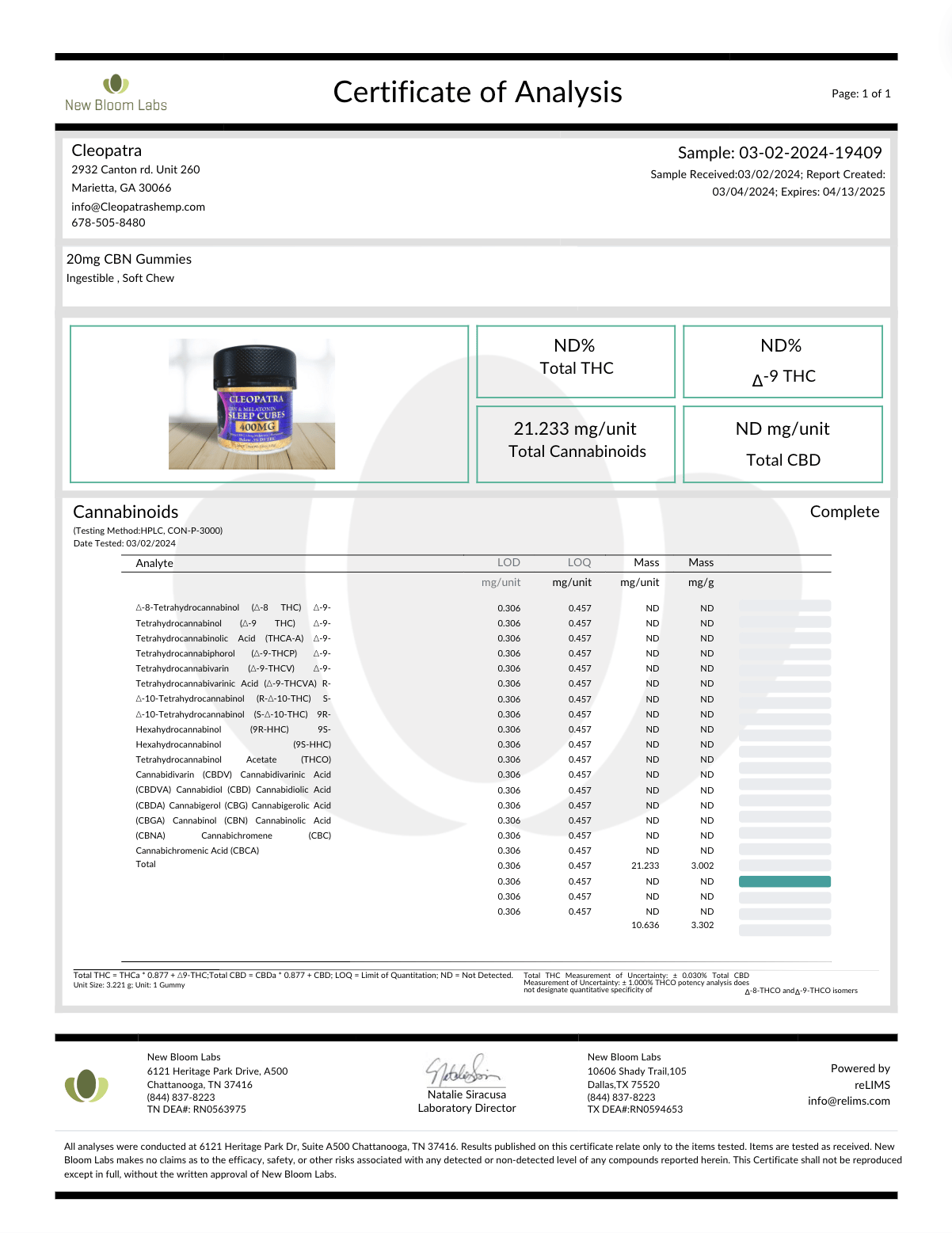 Cleopatra- Sleep Cubes 400mg CBN & 2.5mg Melatonin - Buy Rite Acc