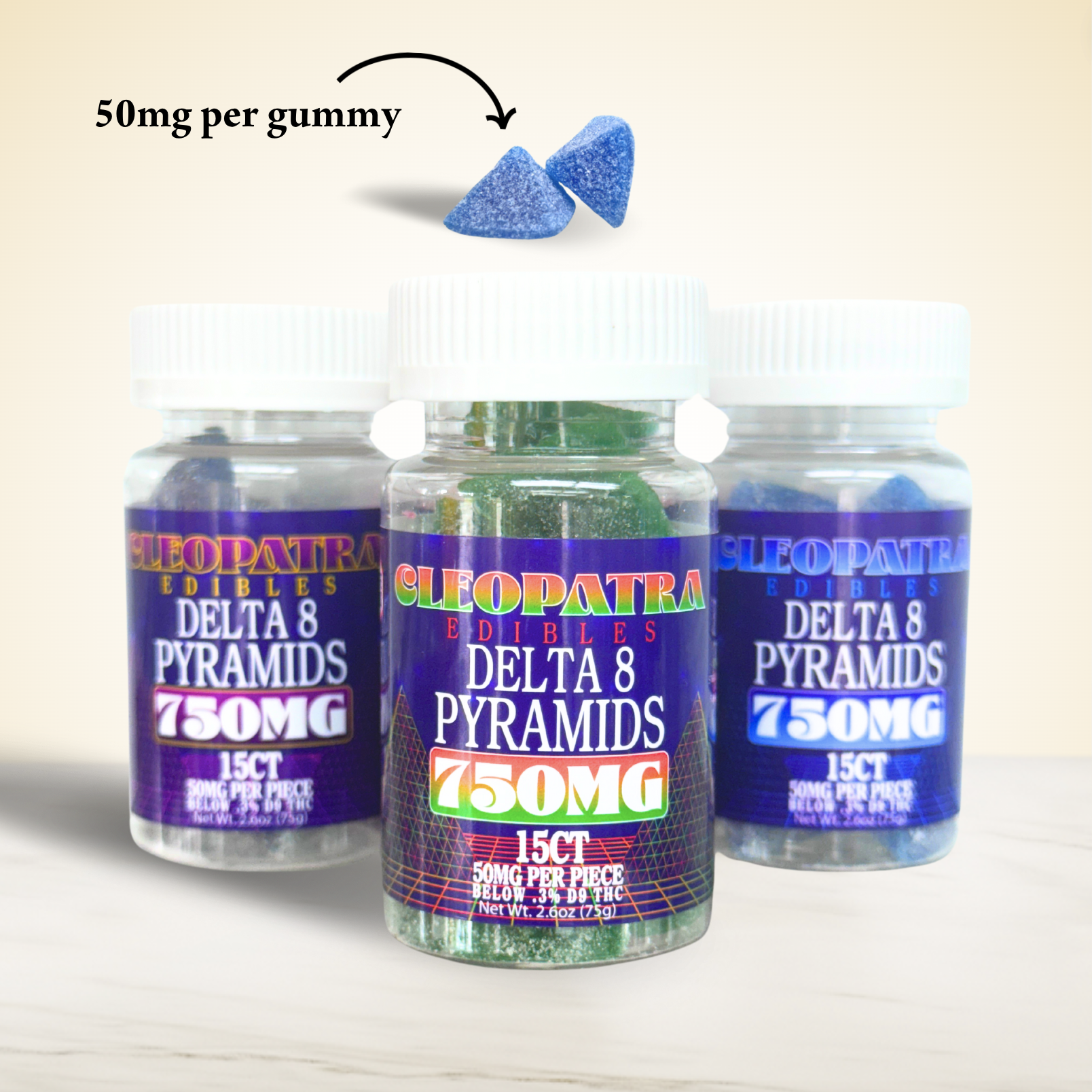 Cleopatra- Delta 8 Pyramids Gummies 750mg, 15ct Infused - Buy Rite Acc